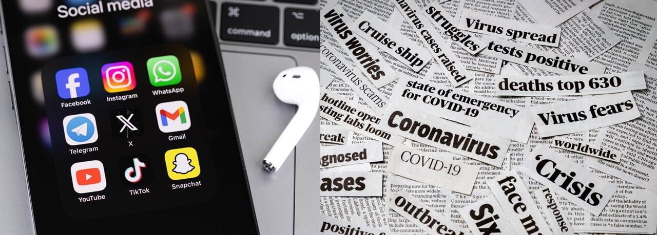 Social media y cabeceras de noticias relacionadas con el COVID 19.