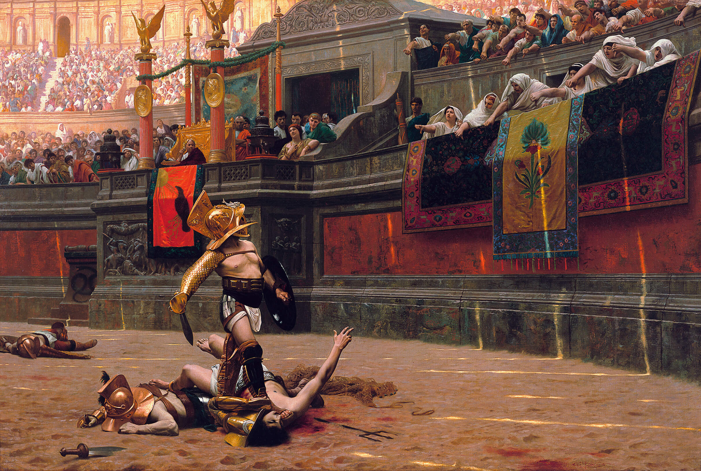 Escena de anfiteatro pintada por Jean-Leon Gerome en 1872. La obra se denomina Pollice Verso.